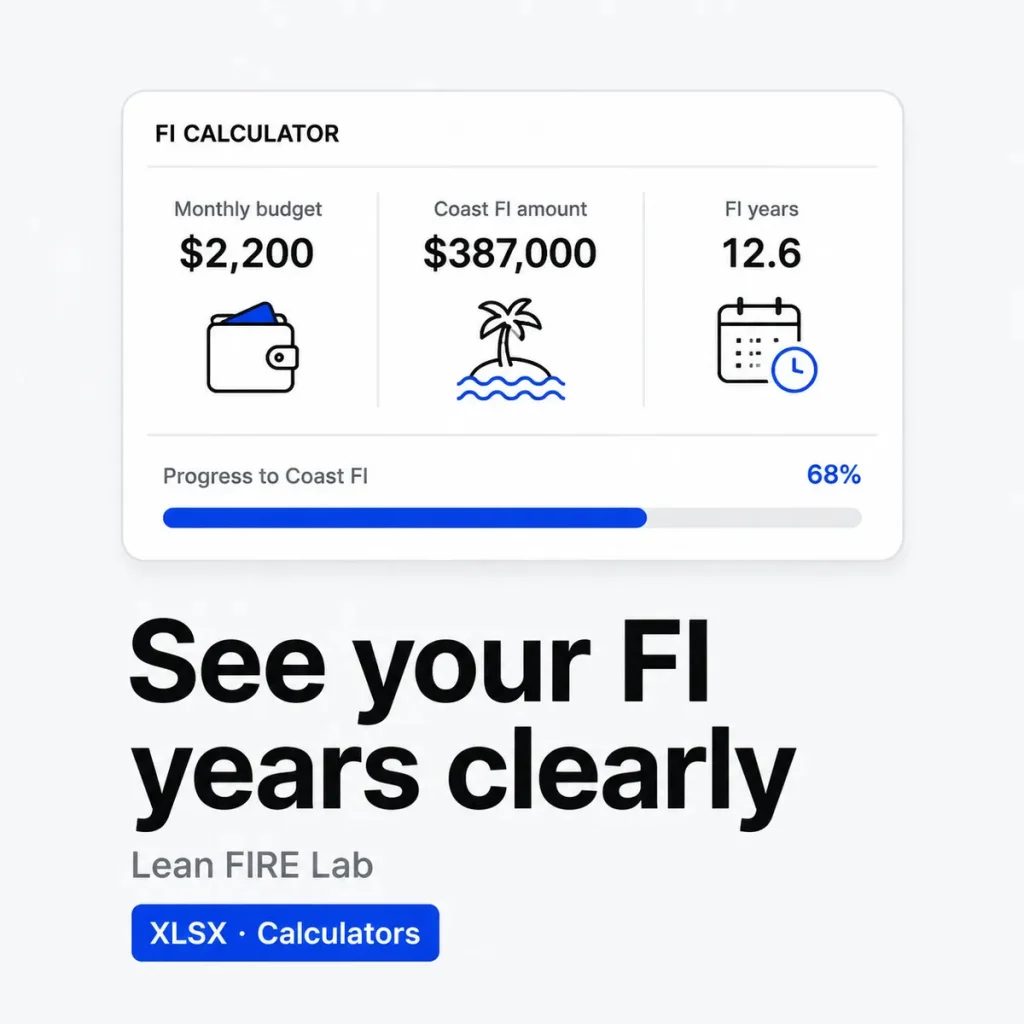 Lean FIRE Lab – calculators for zero-based budget, Coast FI and FI years (XLSX)