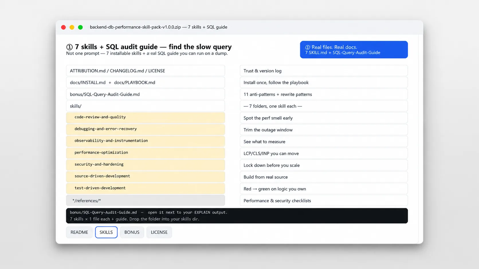Inside the Backend & DB Pack — 7 skills + SQL Query Audit Guide