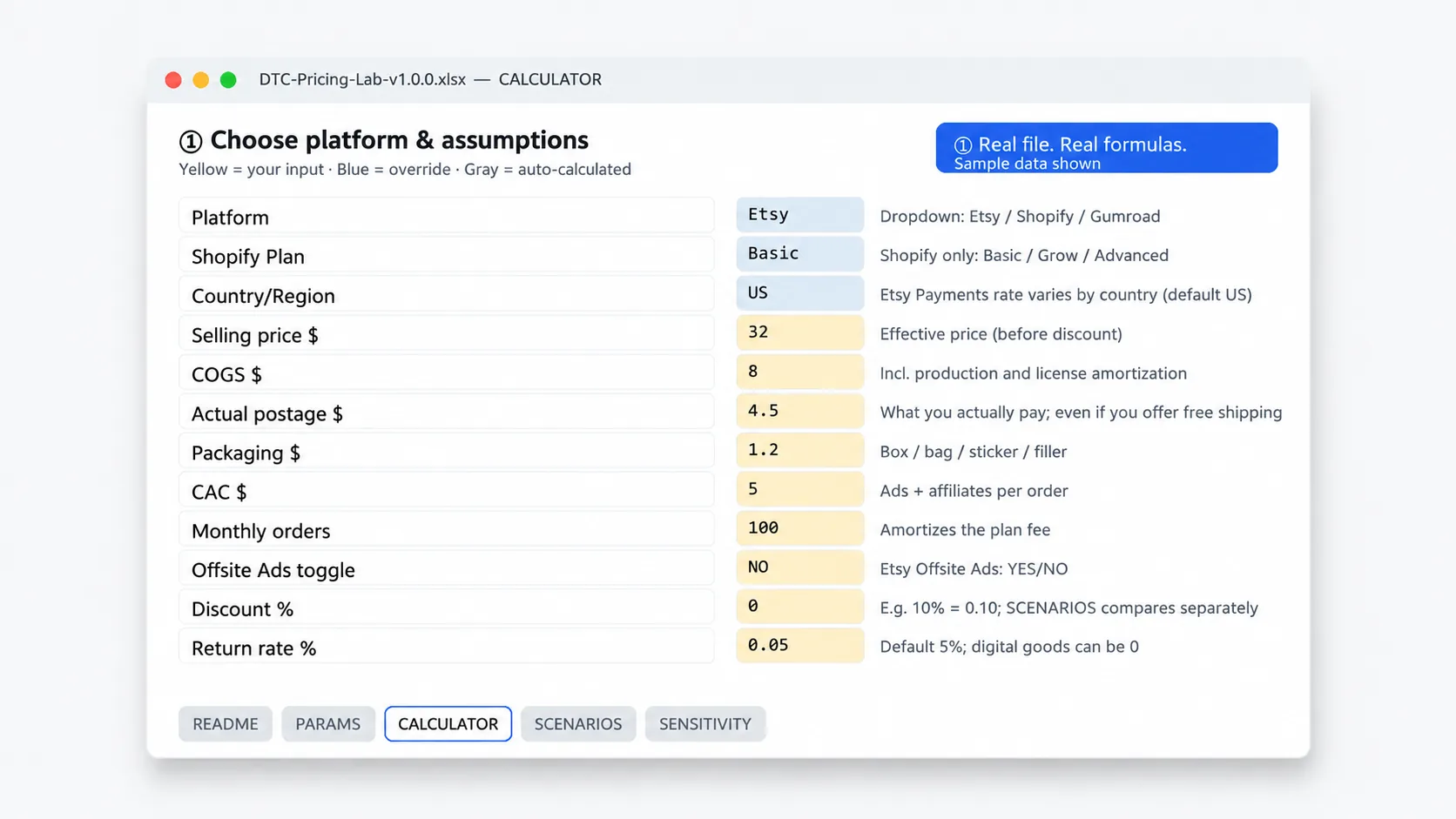 Inside the DTC Pricing Lab — three-platform profit calculator (Etsy / Shopify / Gumroad)